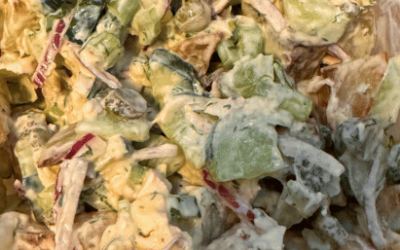 Salade protéinée concombre, cornichons, poulet, sauce au skyr